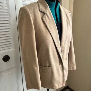 Vintage Camel Skirt Suit Set Wool Blend Blazer + Skirt Petite 12 Classic Fashion